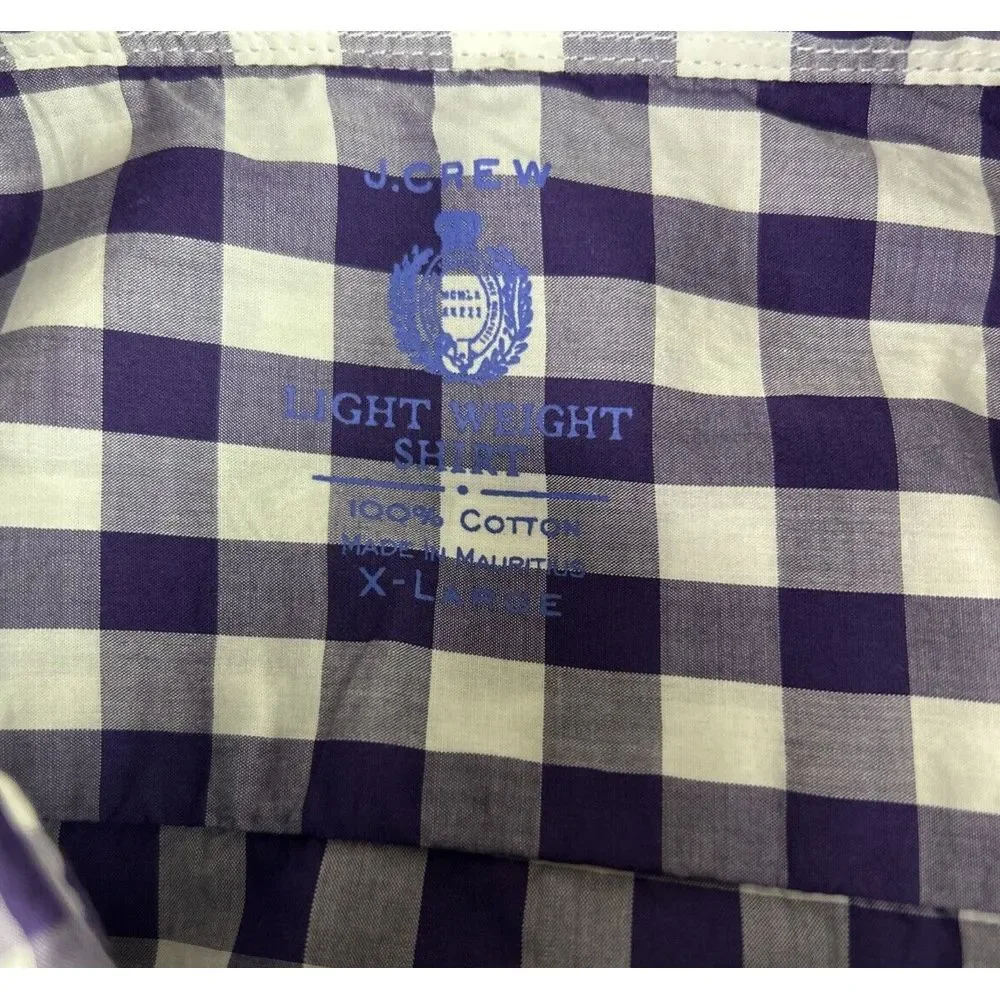 J.Crew Light Weight Purple White Gingham Plaid Check Mens Shirt XL Preppy School